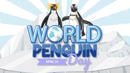 Téléchargez les illustrations : Deux pingouins avec un globe célébrant leur jour spécial. - en licence libre de droit