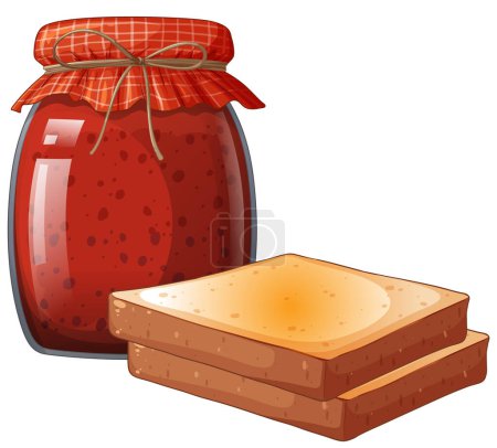 Illustration for Vector graphic of jam jar and bread slices - Royalty Free Image