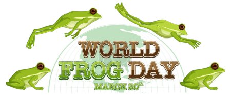 Colorful frogs leaping over World Frog Day text