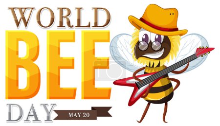 Illustration for Cartoon bee with guitar celebrating environmental awareness. - Royalty Free Image