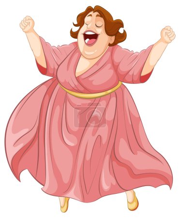 Ilustración de Mujer feliz y animada bailando con una túnica que fluye - Imagen libre de derechos