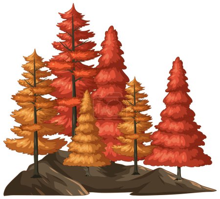 Ilustración de Coloridos árboles otoñales en un bosque estilizado - Imagen libre de derechos