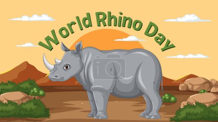 Ilustración de Gráfico vectorial de un rinoceronte en el Día Mundial del rinoceronte - Imagen libre de derechos