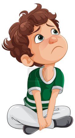 Illustration for Cartoon of a young boy sitting, looking thoughtful. - Royalty Free Image