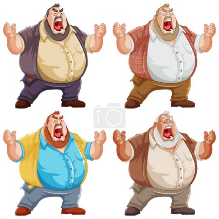 Illustration for Four poses of a cartoon man showing different emotions. - Royalty Free Image