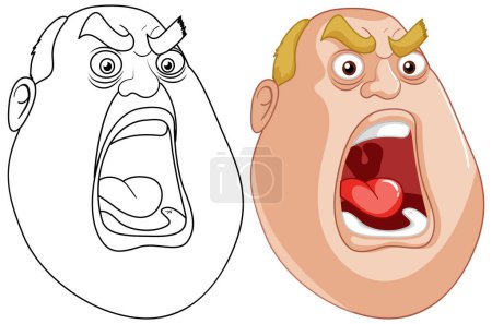 Illustration for Two cartoon faces showing extreme expressions - Royalty Free Image