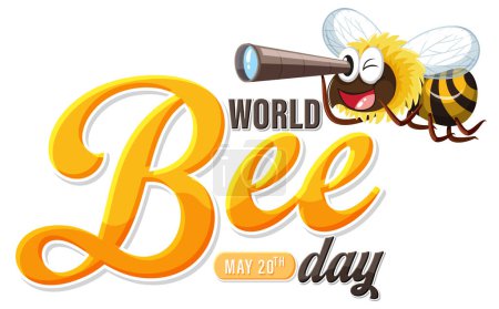 Cartoon bee with magnifying glass and event text