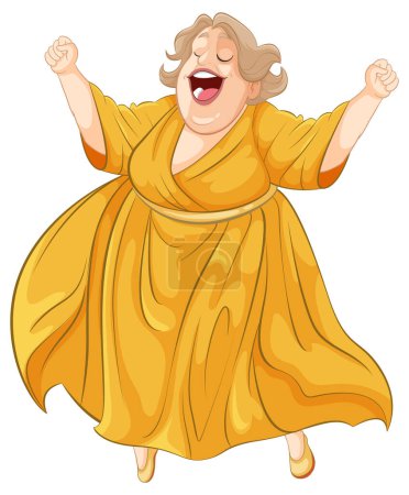Illustration for An exuberant cartoon opera singer celebrating onstage. - Royalty Free Image