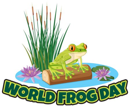 Téléchargez les illustrations : Vecteur coloré d'une grenouille célébrant la Journée mondiale de la grenouille - en licence libre de droit
