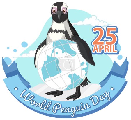 Téléchargez les illustrations : Pingouin debout sur le globe marquant la Journée mondiale du pingouin - en licence libre de droit