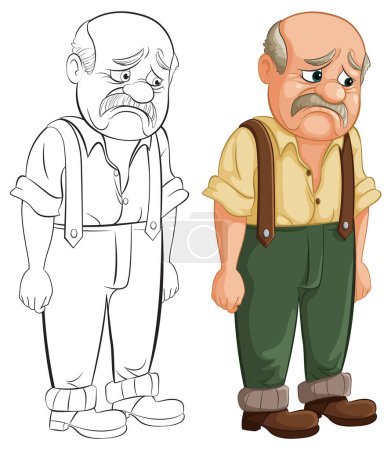 Ilustración de un anciano abatido de pie.
