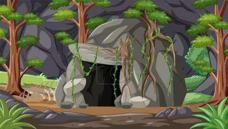 Illustration for Vector illustration of a secluded forest cave. - Royalty Free Image