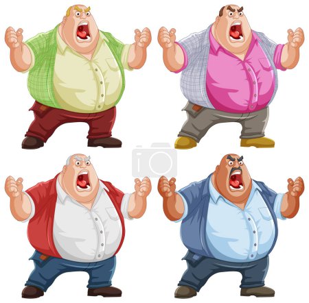 Illustration for Four animated characters showing different emotions. - Royalty Free Image
