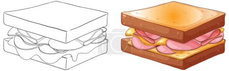Illustration vectorielle des ingrédients sandwich et du produit final