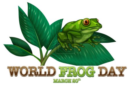 Téléchargez les illustrations : Illustration vectorielle d'une grenouille sur une feuille pour la Journée mondiale de la grenouille - en licence libre de droit