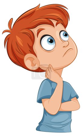 Illustration for Cartoon boy with hand on chin, looking up - Royalty Free Image