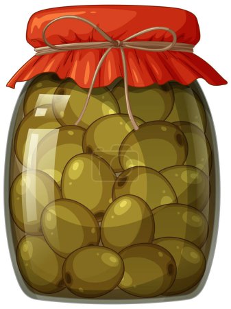 Téléchargez les illustrations : Vecteur coloré d'un pot scellé d'olives - en licence libre de droit