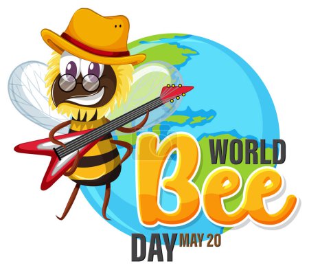 Cartoon bee with guitar celebrating World Bee Day