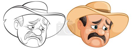 Illustration of a cowboy's face, showing emotion
