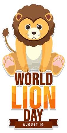 Téléchargez les illustrations : Mignon lion dessin animé célébrant la Journée mondiale du lion - en licence libre de droit