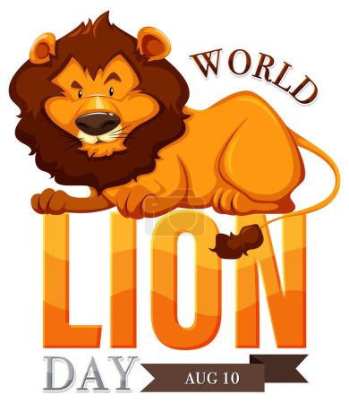 Ilustración de León de dibujos animados promoviendo el evento Día Mundial del León - Imagen libre de derechos