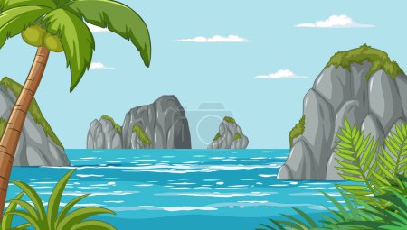 Téléchargez les illustrations : Illustration vectorielle de paysages insulaires tropicaux sereins - en licence libre de droit
