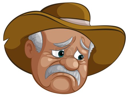 Illustration for Cartoon of an elderly cowboy with a stern expression - Royalty Free Image