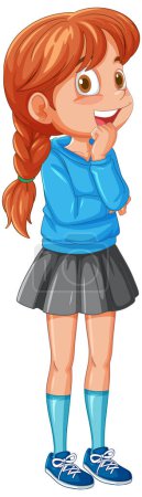 Vector illustration of a pensive young girl standing.