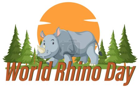 Vector graphic of a rhino in a forest setting