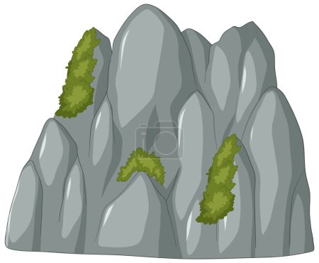 Illustration for Vector illustration of a rocky cliff with moss. - Royalty Free Image