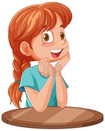 Téléchargez les illustrations : Joyeux jeune fille souriant avec les mains sur le menton - en licence libre de droit