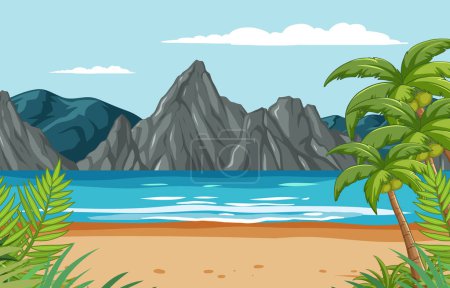 Illustration for Vector illustration of a serene tropical beach scene - Royalty Free Image