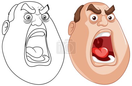 Téléchargez les illustrations : Deux visages de dessin animé montrant des émotions intenses - en licence libre de droit
