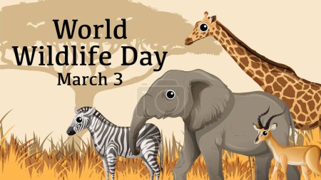 Ilustración de Colorido vector de animales conmemorando el Día Mundial de la Vida Silvestre - Imagen libre de derechos