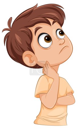 Cartoon boy with hand on chin thinking deeply