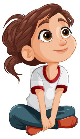 Téléchargez les illustrations : Graphique vectoriel d'une jeune fille heureuse assise - en licence libre de droit