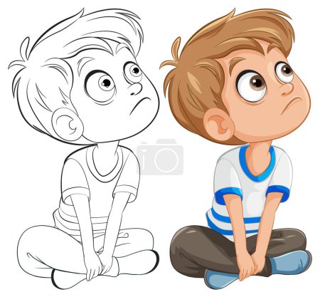 Vector illustration of a pensive young boy