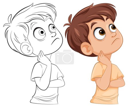 Two cartoon boys looking up, deep in thought.