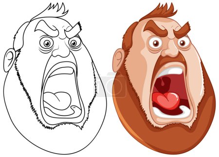 Deux étapes d'un visage de dessin animé exprimant la rage.