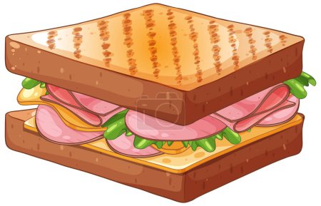 Téléchargez les illustrations : Illustration vectorielle d'un délicieux sandwich au jambon. - en licence libre de droit