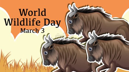 Illustration for Vector graphic of wildebeests for World Wildlife Day - Royalty Free Image