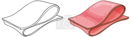 Illustration for Two slices of ham, one outlined and one colored. - Royalty Free Image