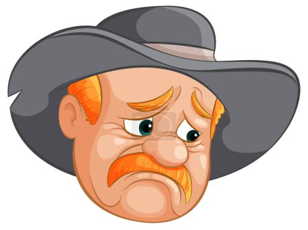 Téléchargez les illustrations : Caricature d'un triste cow-boy avec un grand chapeau - en licence libre de droit