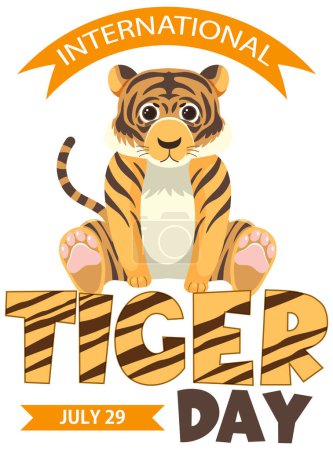 Téléchargez les illustrations : Mignon tigre dessin animé favorisant la conservation de la faune événement - en licence libre de droit