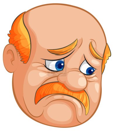 Ilustración vectorial del rostro de un anciano frunciendo el ceño