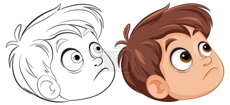 Illustration for Two cartoon boys looking up with inquisitive expressions. - Royalty Free Image