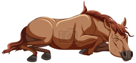 Ilustración de Un caballo tranquilo tumbado en una pose relajada. - Imagen libre de derechos