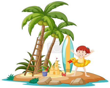 Ilustración de Anillo de niño en vida ondeando en una pequeña isla. - Imagen libre de derechos