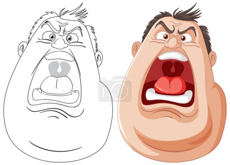 Two stages of a man's angry facial expression.