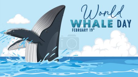 Téléchargez les illustrations : Baleine brisant la surface de l'océan avec du texte - en licence libre de droit